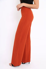 Rust Orange High Waist Flare Trousers -Tisha