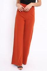 Rust Orange High Waist Flare Trousers -Tisha