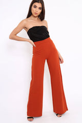 Rust Orange High Waist Flare Trousers -Tisha
