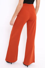 Rust Orange High Waist Flare Trousers -Tisha