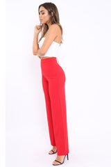 Red High Waist Flare Trousers -Tisha