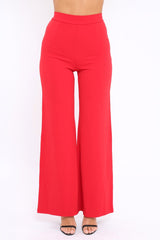 Red High Waist Flare Trousers -Tisha