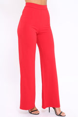 Red High Waist Flare Trousers -Tisha