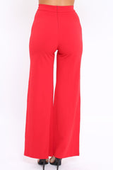 Red High Waist Flare Trousers -Tisha