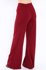 Wine High Waist Flare Trousers -Tisha