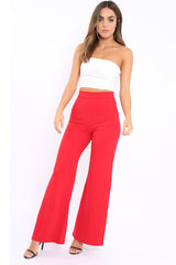 Red High Waist Flare Trousers -Tisha