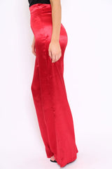 Red Satin High Waist Flare Trousers -Tisha