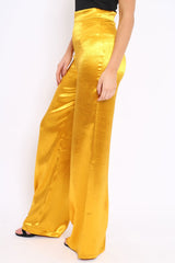 Mustard Satin High Waist Flare Trousers -Tisha