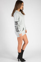 Grey 'My Love' Slogan Oversized Hoodie - Tish