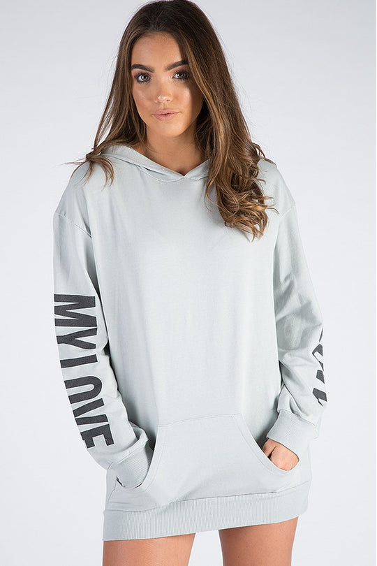 Grey 'My Love' Slogan Oversized Hoodie - Tish