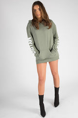Khaki 'My Love' Slogan Oversized Hoodie - Tish