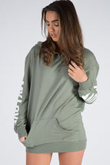 Khaki 'My Love' Slogan Oversized Hoodie - Tish