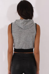Grey Sleeveless Cropped Hoodie - Titania