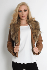 Paloma Faux Leather Tan Fur Jacket