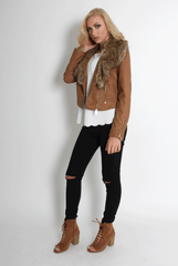 Paloma Faux Leather Tan Fur Jacket