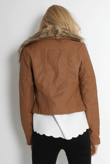 Paloma Faux Leather Tan Fur Jacket
