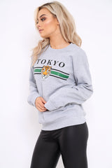 Grey Tokyo Slogan Sweatshirt - Lilah