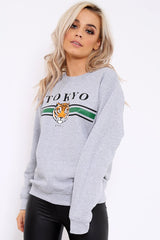 Grey Tokyo Slogan Sweatshirt - Lilah