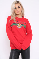 Red Tokyo Slogan Sweatshirt - Lilah