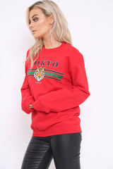 Red Tokyo Slogan Sweatshirt - Lilah