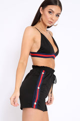 Black Side Stripe Popper Shorts and Bralet Co-Ord - Tommie