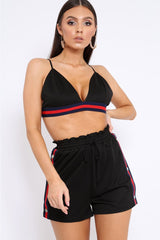 Black Side Stripe Popper Shorts and Bralet Co-Ord - Tommie