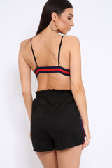 Black Side Stripe Popper Shorts and Bralet Co-Ord - Tommie