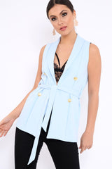 Blue Sleeveless Tie Waist Blazer - Tonia