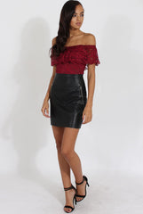 Wine Lace Frill Bardot Bodysuit - Tonika