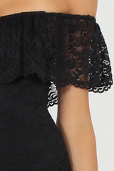 Black Lace Frill Bardot Bodysuit - Tonika