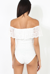 White Lace Frill Bardot Bodysuit - Tonika