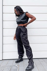 Black Straight Leg Ankle Tie Trouser - Darby