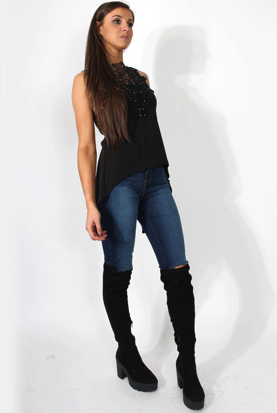 Limu Black Mesh dropped Hem Top