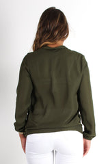 Lottie Khaki V Front Tie Neck Shirt