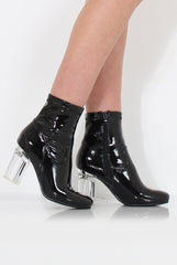 Tori Black PU Clear Heel Ankle Boot