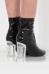 Tori Black PU Clear Heel Ankle Boot