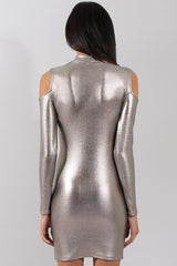 Silver Metallic Cold Shoulder Dress - Torian