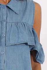 Light Blue Cold Shoulder Denim Dress - Torrie