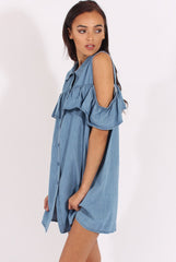 Light Blue Cold Shoulder Denim Dress - Torrie