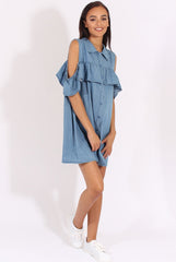 Light Blue Cold Shoulder Denim Dress - Torrie