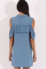 Light Blue Cold Shoulder Denim Dress - Torrie