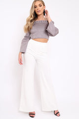 Grey Faux Suede Crop Bardot Top - Torri