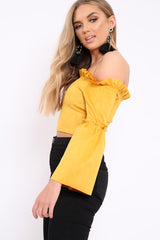 Mustard Faux Suede Crop Bardot Top - Torri
