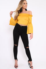 Mustard Faux Suede Crop Bardot Top - Torri