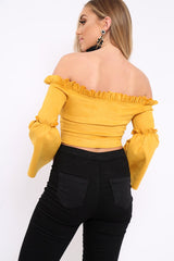 Mustard Faux Suede Crop Bardot Top - Torri