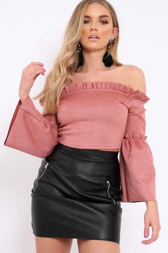 Rose Faux Suede Crop Bardot Top - Torri