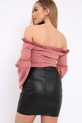 Rose Faux Suede Crop Bardot Top - Torri