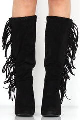 Torro Black Suede Tassel Knee High Boots