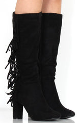 Torro Black Suede Tassel Knee High Boots