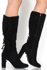 Torro Black Suede Tassel Knee High Boots